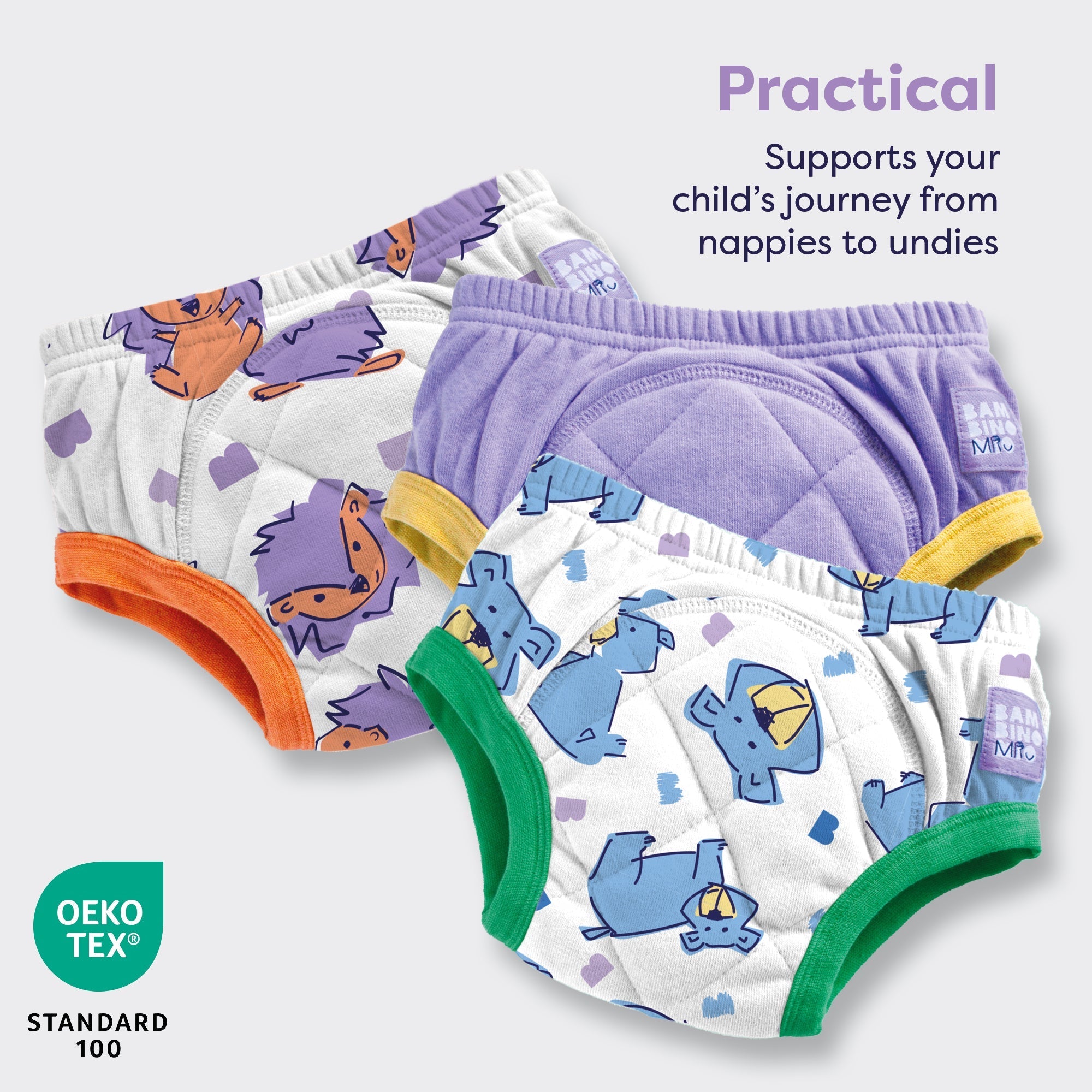 3 Pack Reusable Potty Training Pants in Bold Animals - Enhanced Design - Baby&More