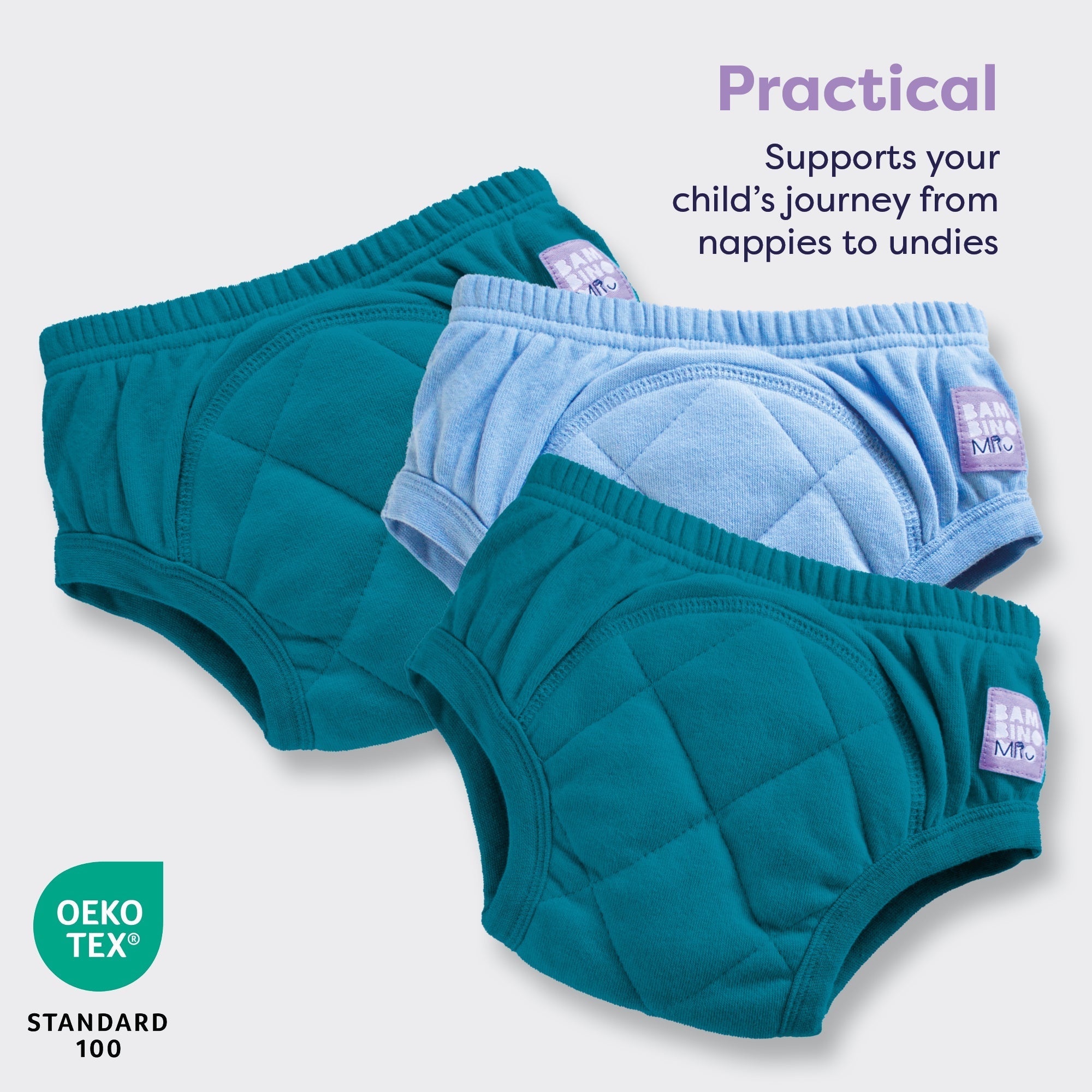 3 Pack Reusable Potty Training Pants in Mix Blues - Enhanced Design - Baby&More