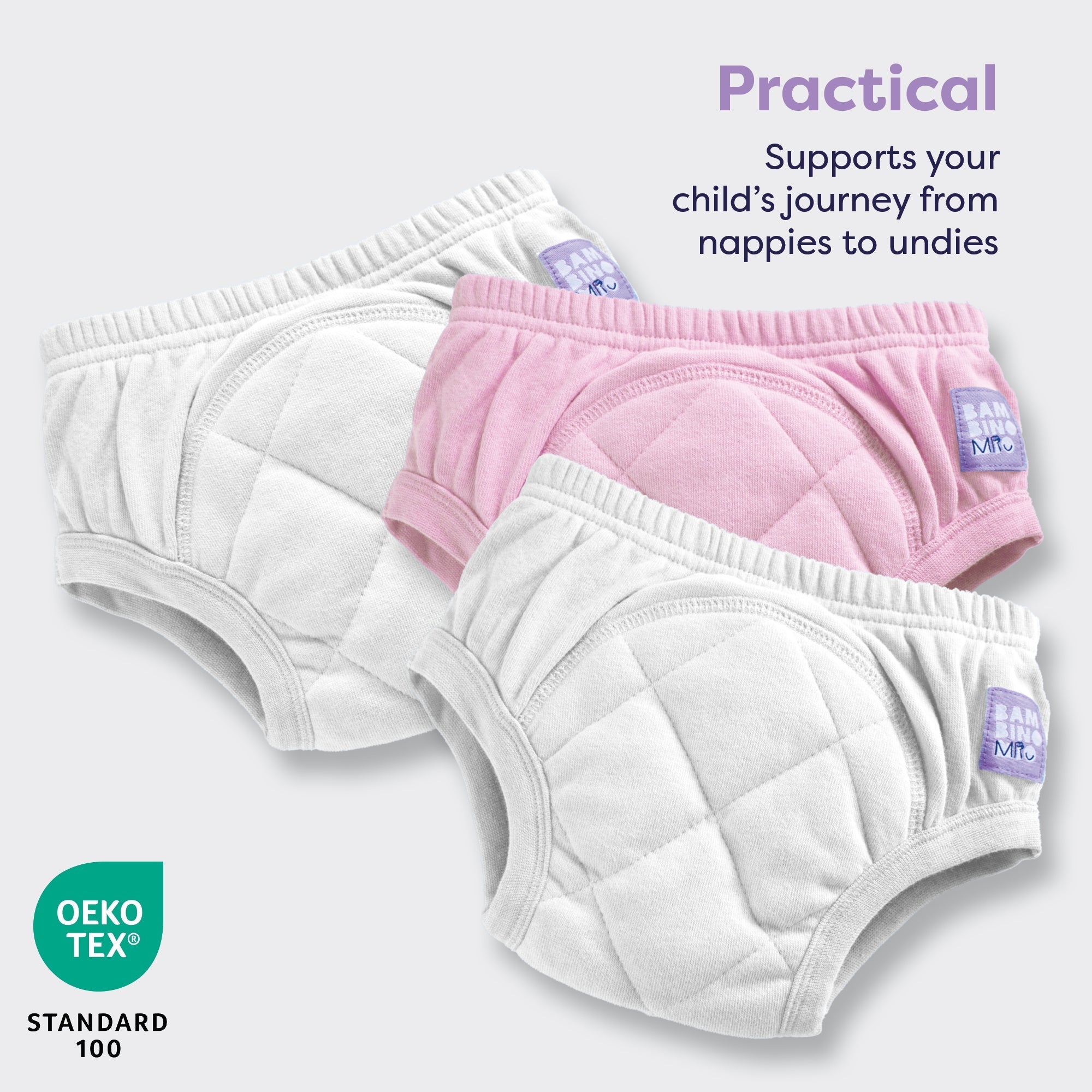 3 Pack Reusable Potty Training Pants in Mixed White & Pink - Enhanced Design - Baby&More
