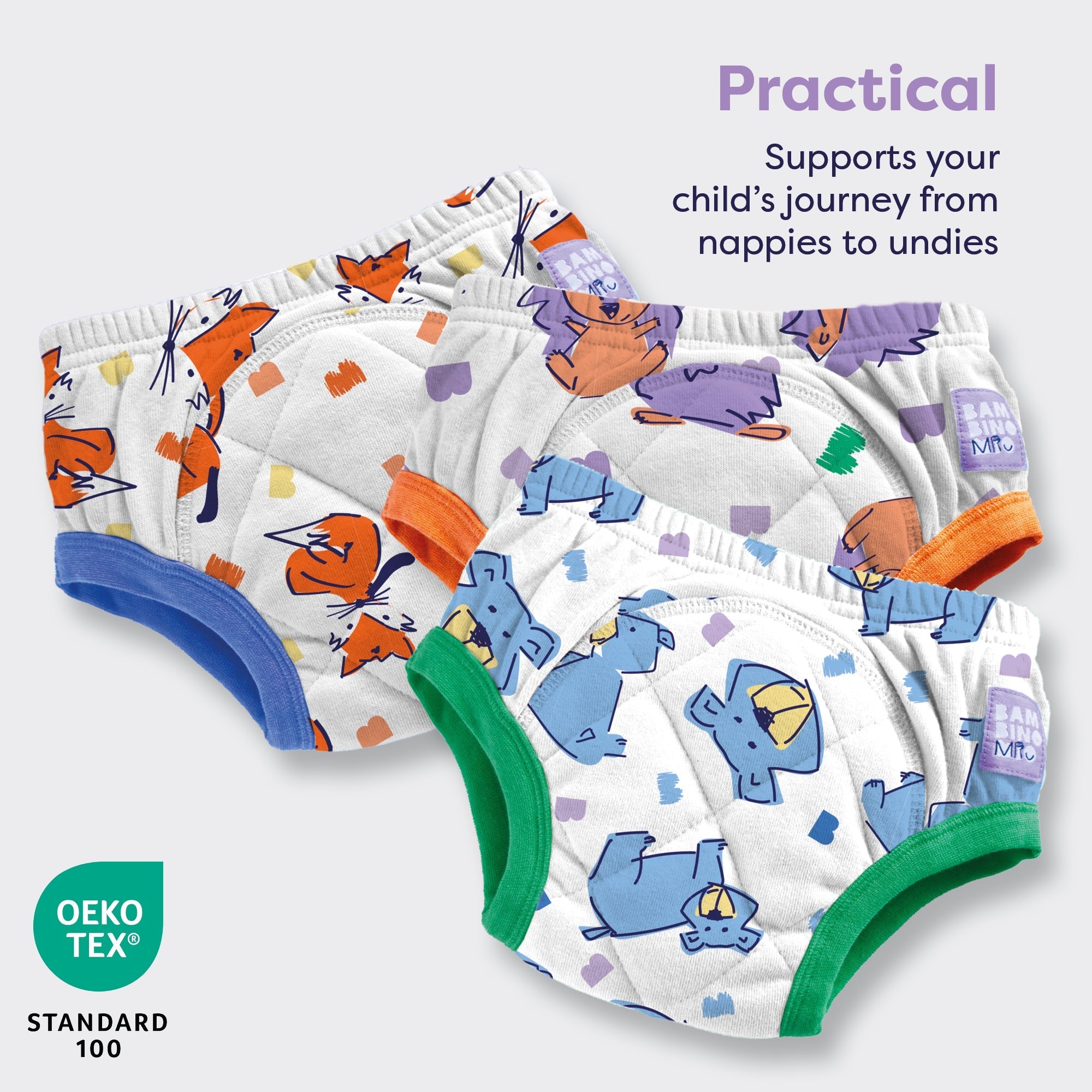 3 Pack Reusable Potty Training Pants in Outdoor Animals - Enhanced Design - Baby&More