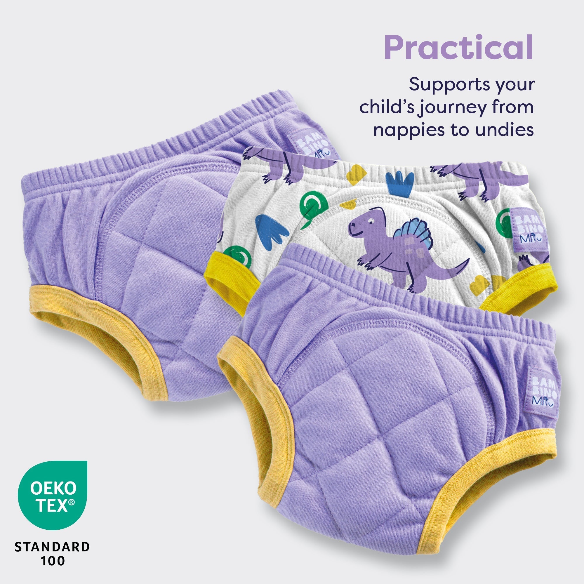3 Pack Reusable Potty Training Pants in Purple Dinosaur - Enhanced Design - Baby&More