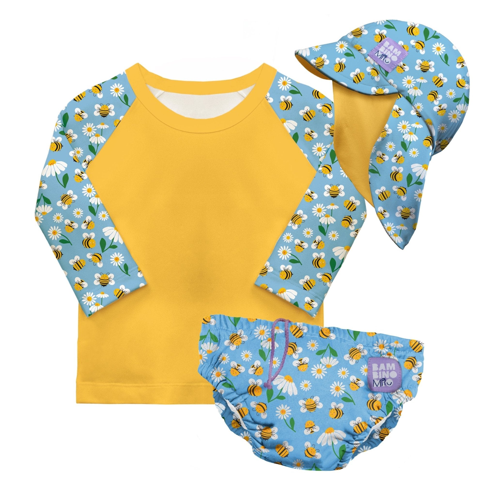 3 Piece Baby Swim Set with Swim Nappy, Swim top and Swim Hat - Busy Bees - Baby&More