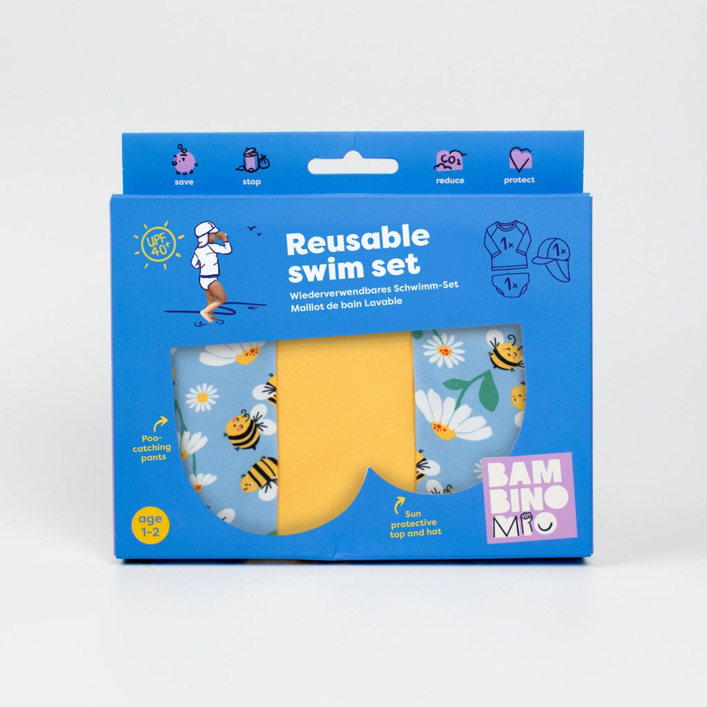 3 Piece Baby Swim Set with Swim Nappy, Swim top and Swim Hat - Busy Bees - Baby&More