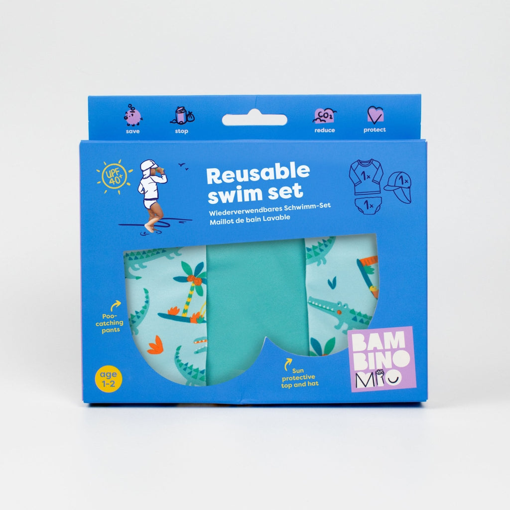 3 Piece Baby Swim Set with Swim Nappy, Swim Top and Swim Hat - Crafty Croc - Baby&More