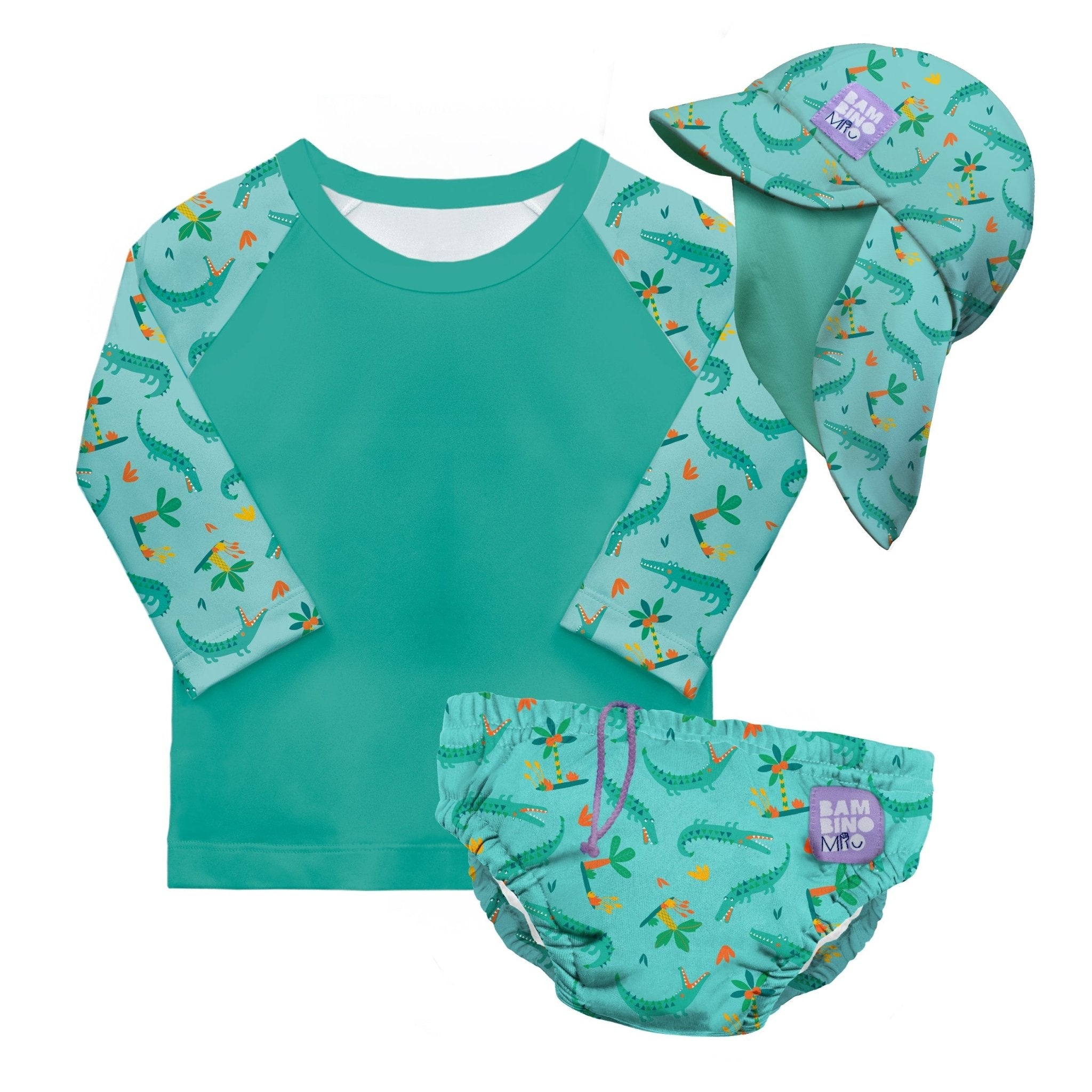 3 Piece Baby Swim Set with Swim Nappy, Swim Top and Swim Hat - Crafty Croc - Baby&More