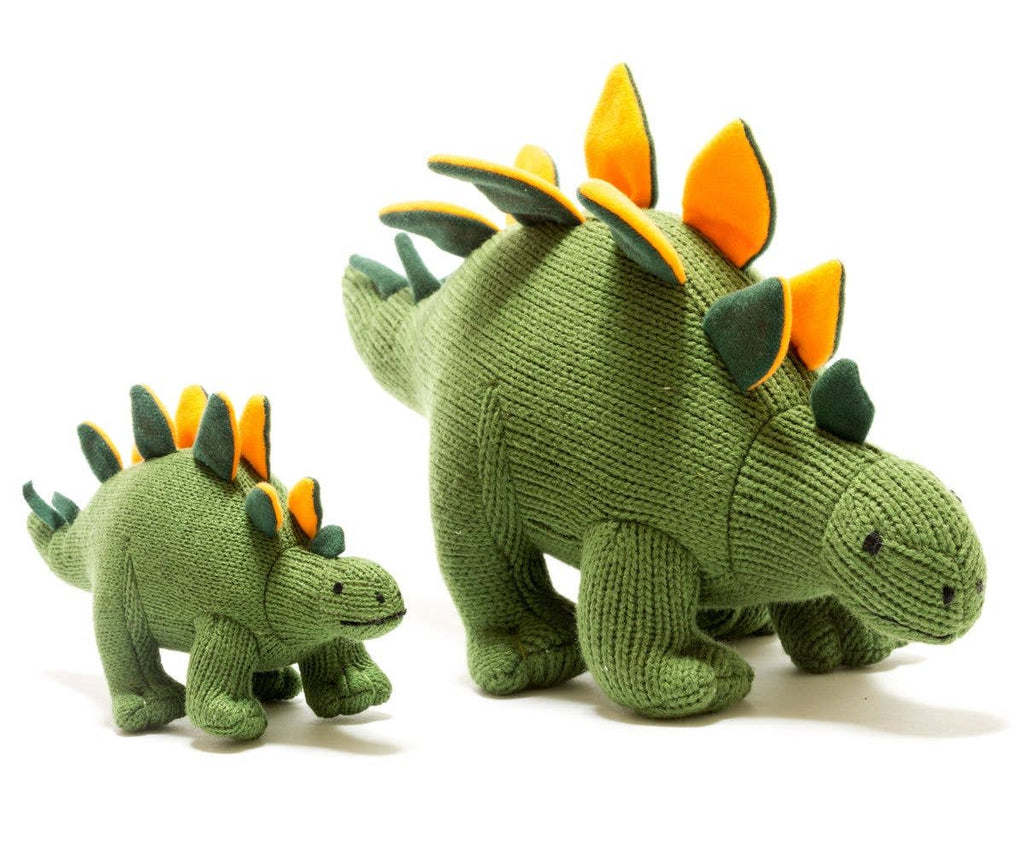 Best Years - Knitted Stegosaurus Dinosaur Baby Rattle - Green / Orange