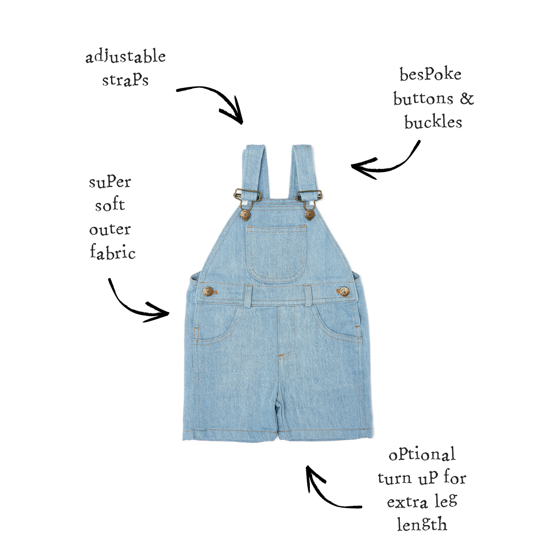 Dotty Dungarees Dungaree Shorts - Pale Denim