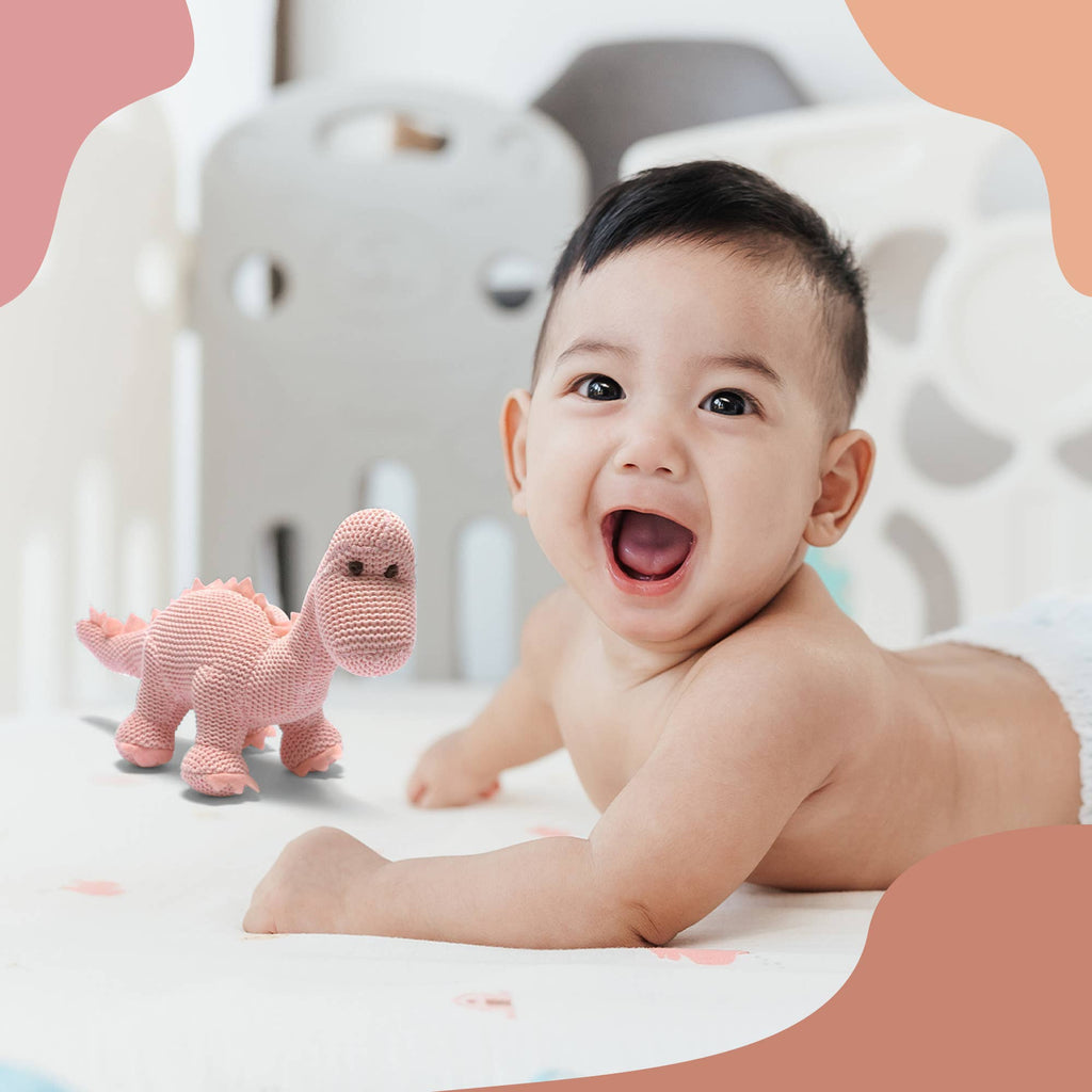Best Years Ltd - Dinosaur Baby Rattle, Knitted Organic Cotton Pink Diplodocus