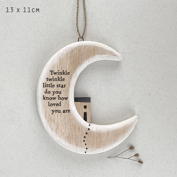 East of India Wood Twinkle Twinkle Hanger Moon