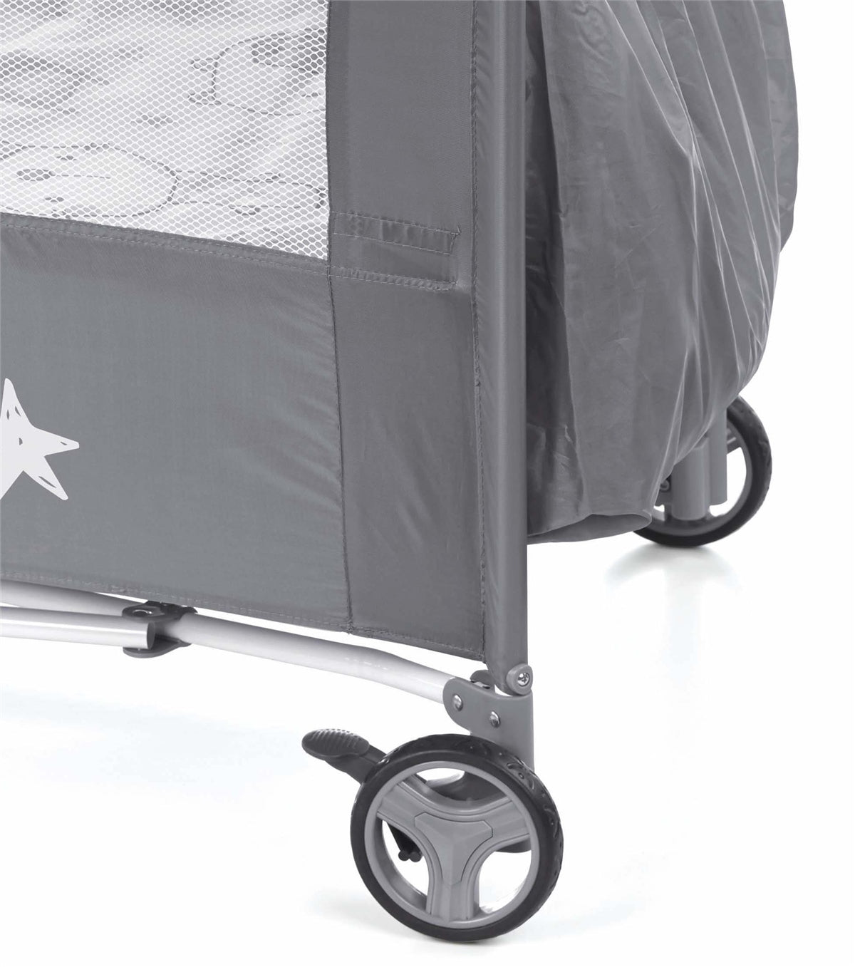Jane Duo Level Toys Travel Cot – Two-Tier Design with Activity Arch - Grey Stars