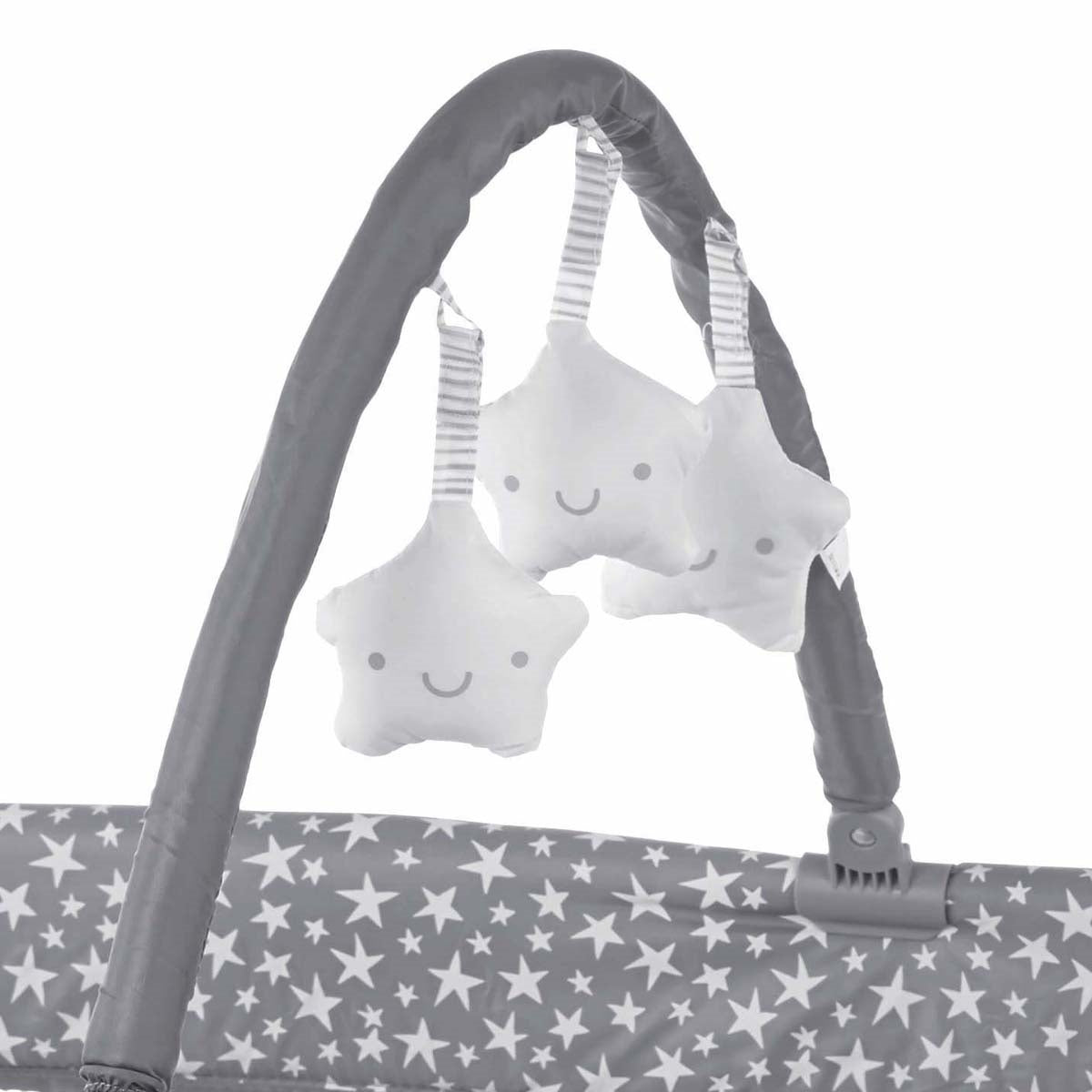 Jane Duo Level Toys Travel Cot – Two-Tier Design with Activity Arch - Grey Stars