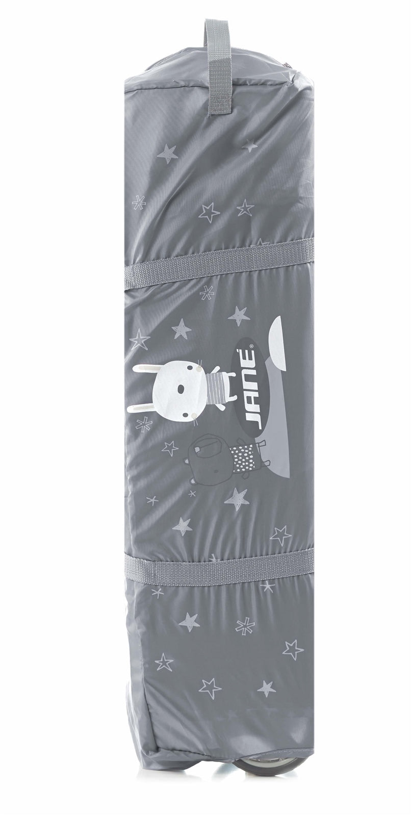 Jane Duo Level Toys Travel Cot – Two-Tier Design with Activity Arch - Grey Stars