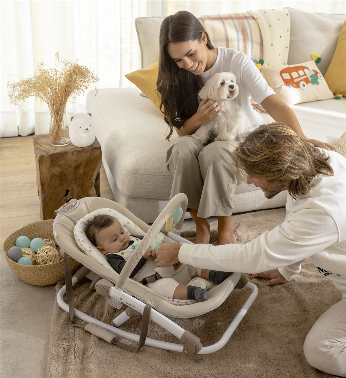Folding Baby Rocker with Toy Arch & Reversible Newborn Cushion - Grey Star