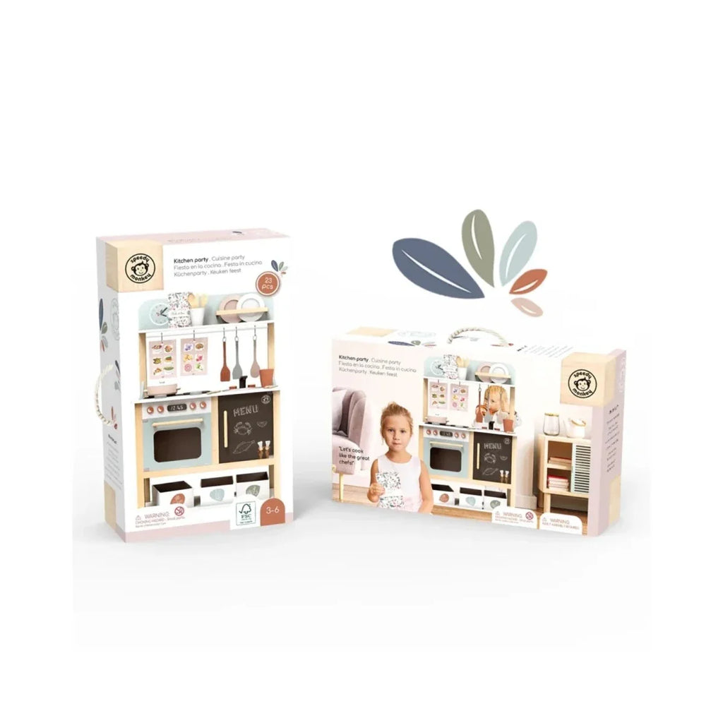 Speedy Monkey Wooden Play Kitchen with Accessories - 20 pcs