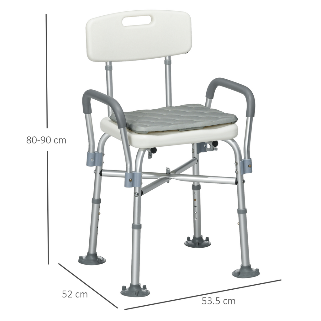 Bath / Shower Chair with Backrest & Armrests, Adjustable Height - Aluminium, Max 180kg