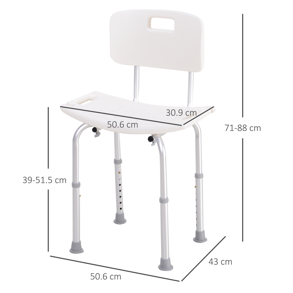 Bath / Shower Chair with Backrest, Adjustable Height - Max 136kg.