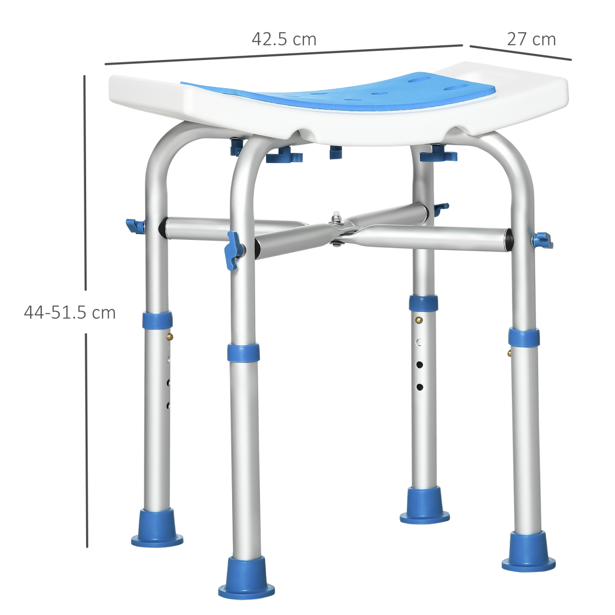 Bath / Shower Stool, Adjustable Height - White & Blue - Max 150kg