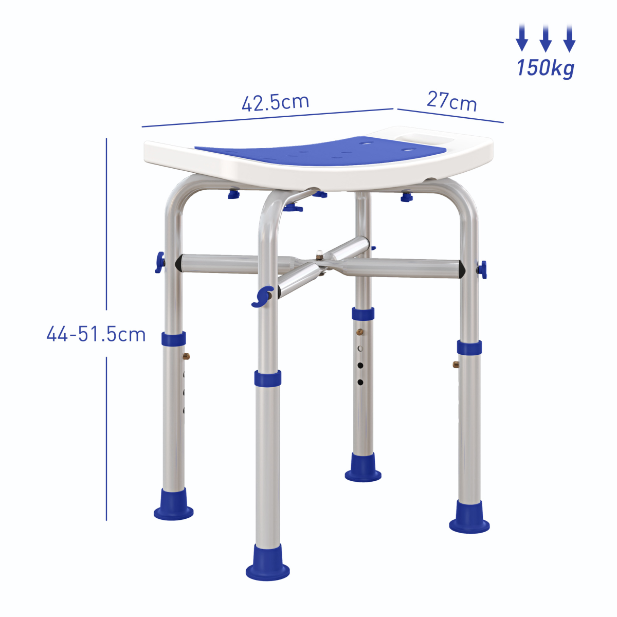 Bath / Shower Stool, Adjustable Height - Purple - Max 150kg