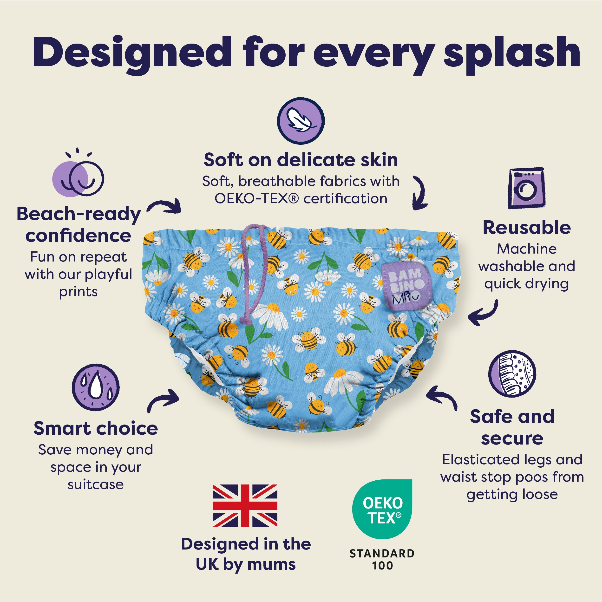 Bambino Mio Reusable Swim Nappy - Busy Bees