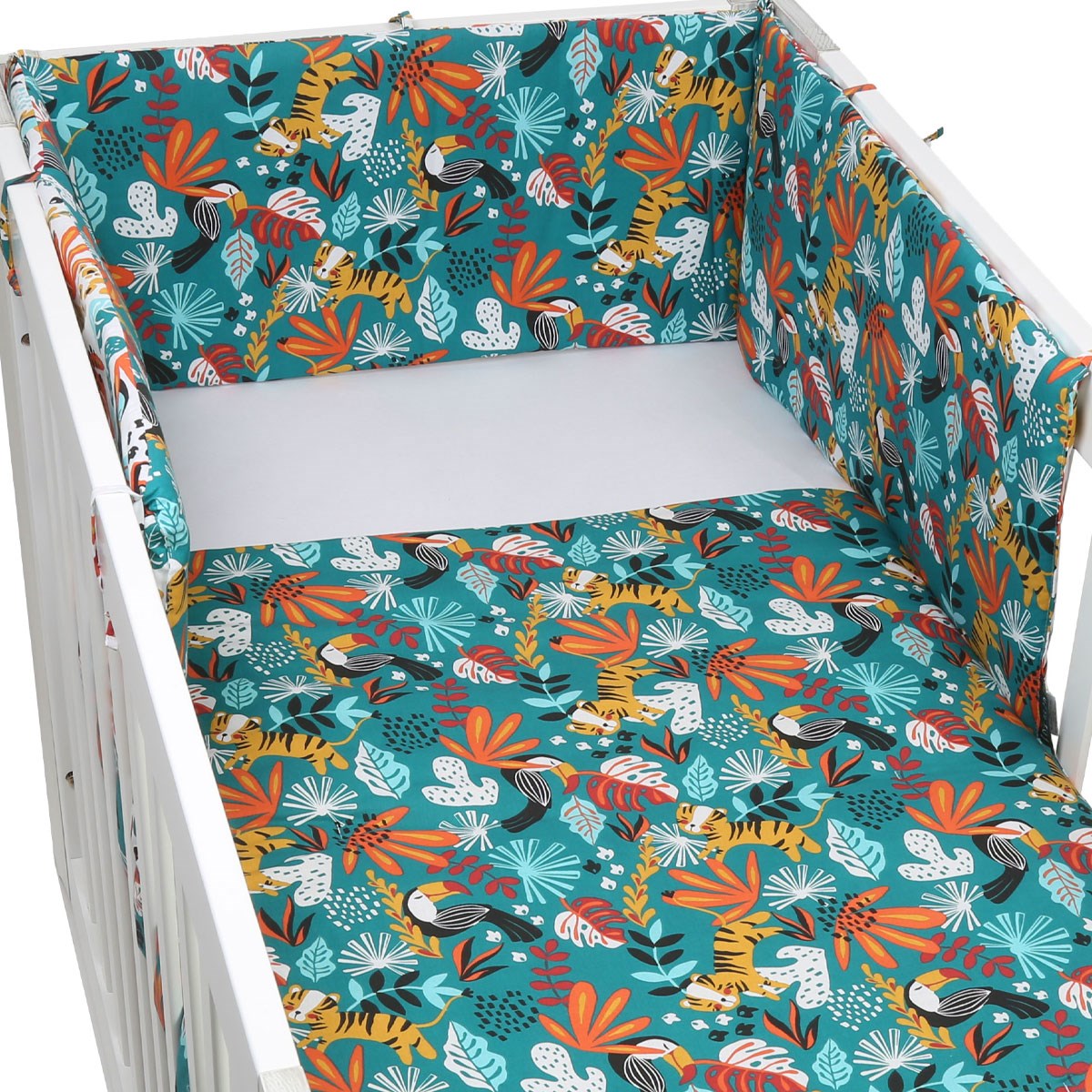 FORREST 3 Piece Organic Reversible Cot Bed Set - Rainforest