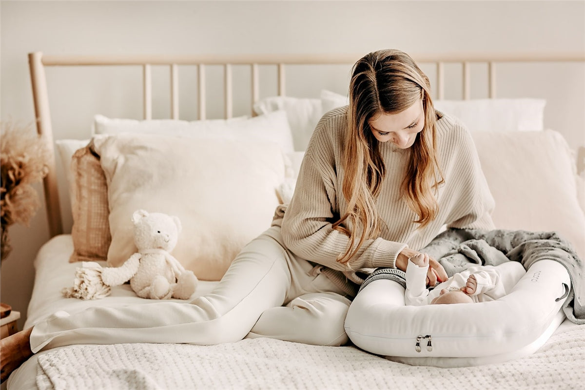 Noordi 2 in 1 Deluxe Baby Nest & Maternity Pillow with Silver-Ion Cotton - White