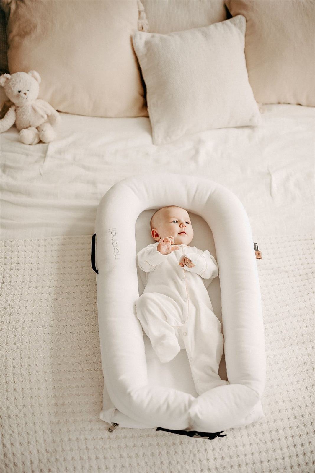 Noordi 2 in 1 Deluxe Baby Nest & Maternity Pillow with Silver-Ion Cotton - White