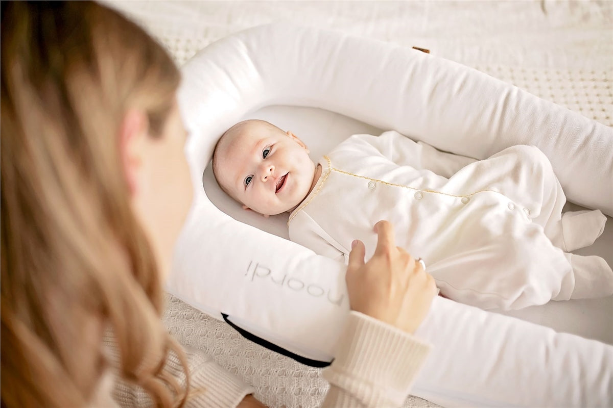 Noordi 2 in 1 Deluxe Baby Nest & Maternity Pillow with Silver-Ion Cotton - White