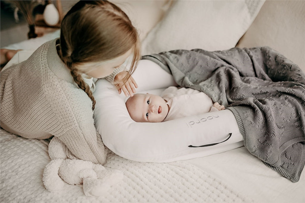 Noordi 2 in 1 Deluxe Baby Nest & Maternity Pillow with Silver-Ion Cotton - White