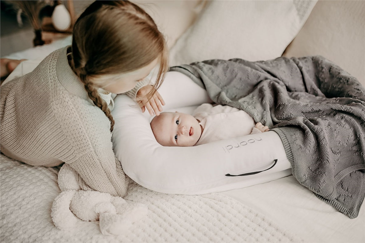 Noordi 2 in 1 Deluxe Baby Nest & Maternity Pillow with Silver-Ion Cotton - White