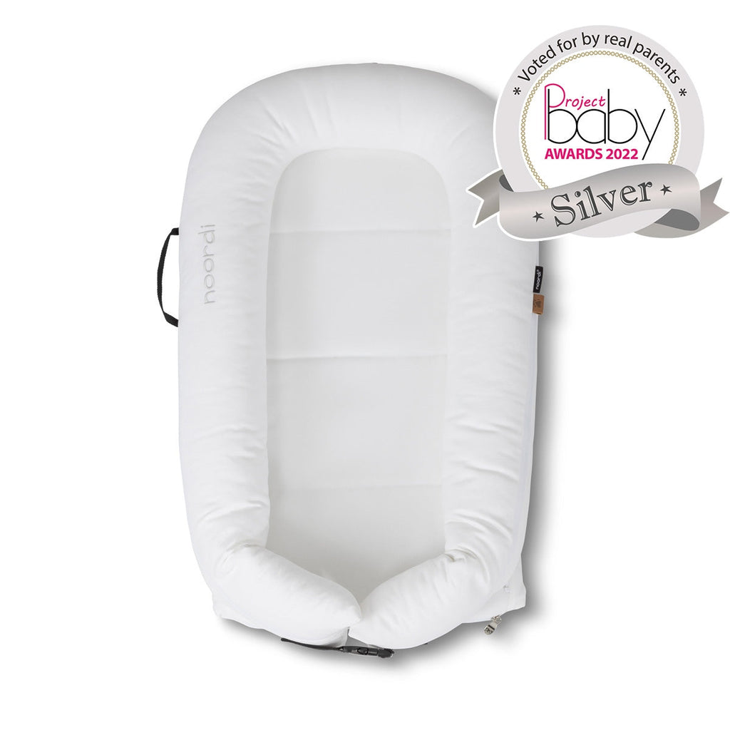 Noordi 2 in 1 Deluxe Baby Nest & Maternity Pillow with Silver-Ion Cotton - White