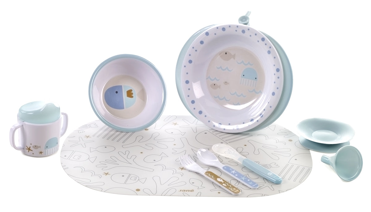 Jane 9-piece Baby Crockery Set with Thermal Dish, Lazuli Blue
