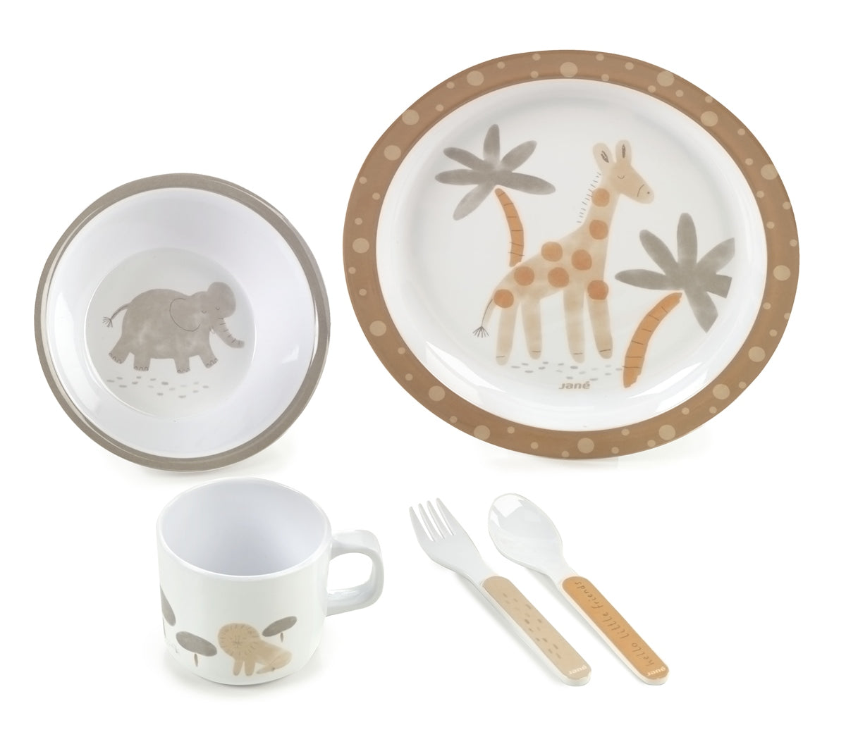 Jane 5-Piece Melamine Baby Crockery Set - Wild Animal