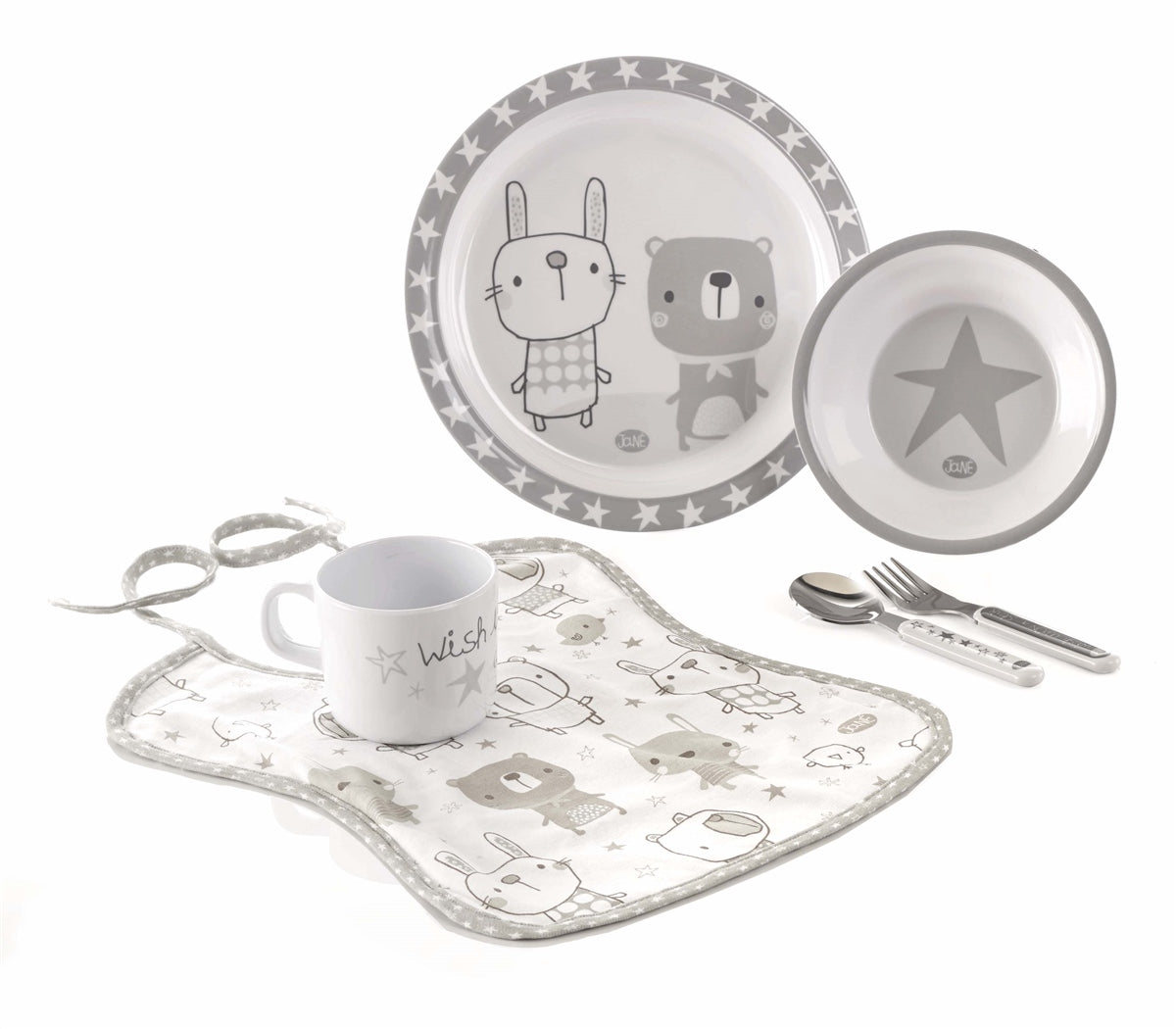 Jane 6-Piece Melamine Baby Crockery Set - Grey Star