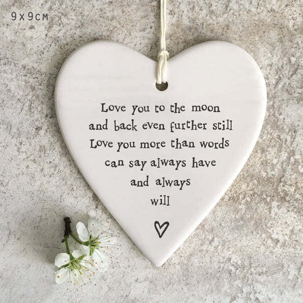 East of India Porcelain Round Heart - Love You to the Moon