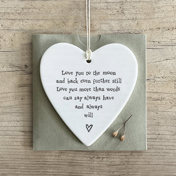 East of India Porcelain Round Heart - Love You to the Moon