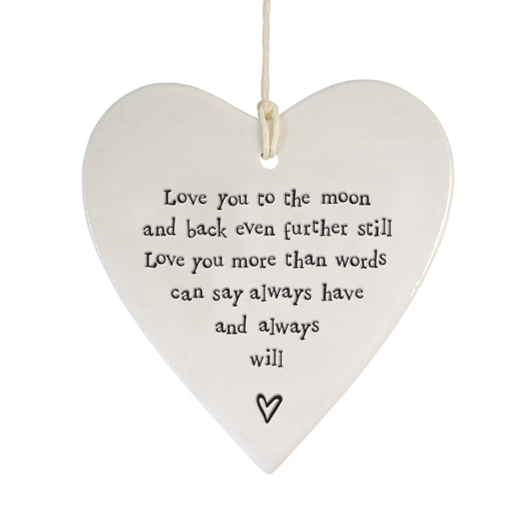 East of India Porcelain Round Heart - Love You to the Moon