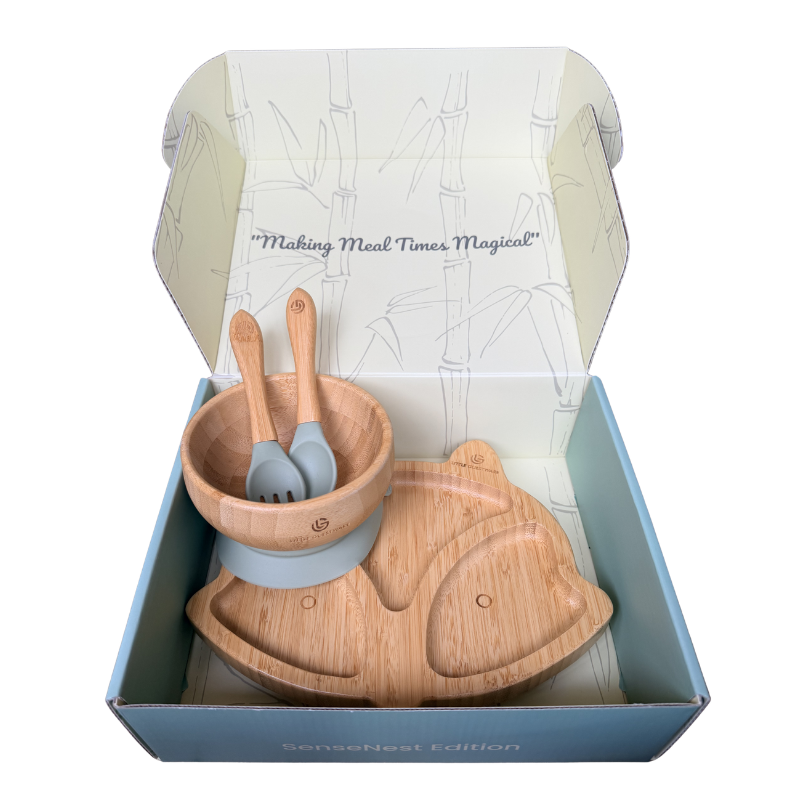 Bamboo Feeding Set - Plate, Bowl, Spoon & Fork Gift Set - Fox