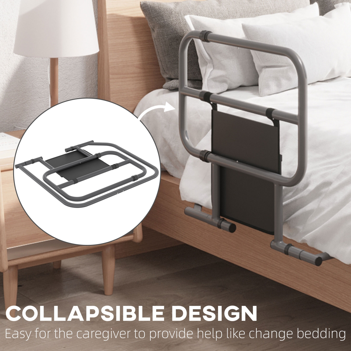 Folding Bed Rail for Elderly / Disabled Adults with Pocket