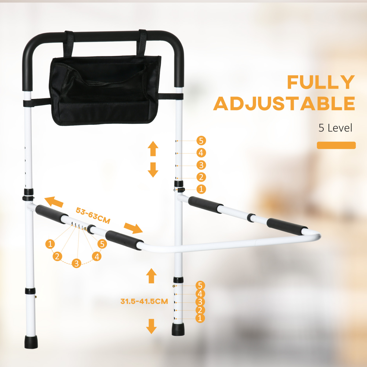 Adjustable Bed Rail Grab Bar for Elderly / Disabled Adults