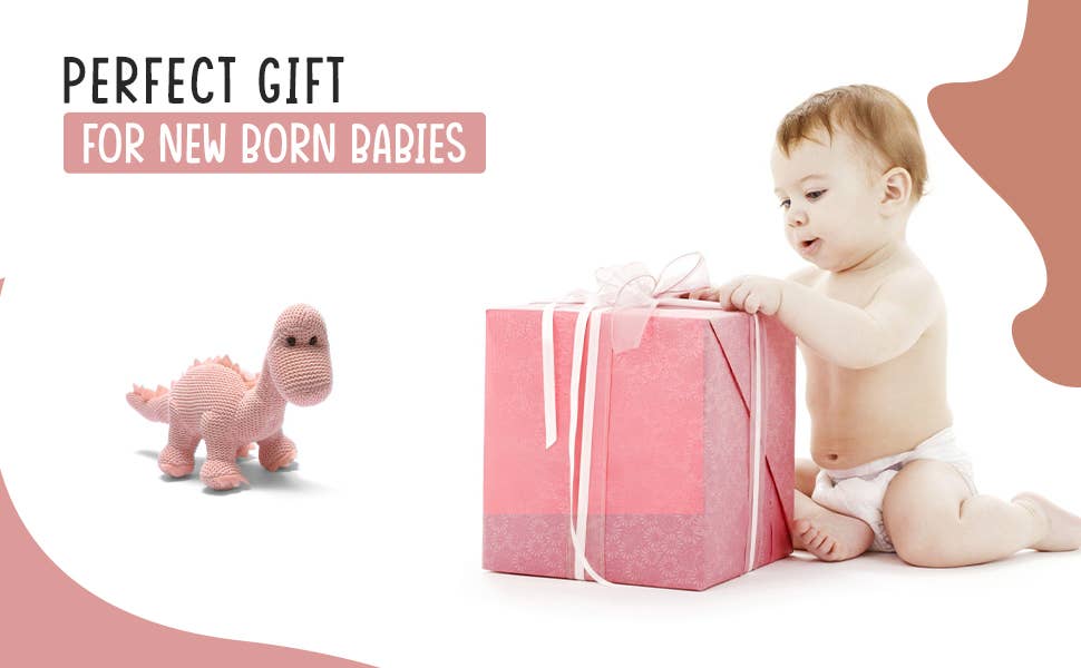 Best Years Ltd - Dinosaur Baby Rattle, Knitted Organic Cotton Pink Diplodocus