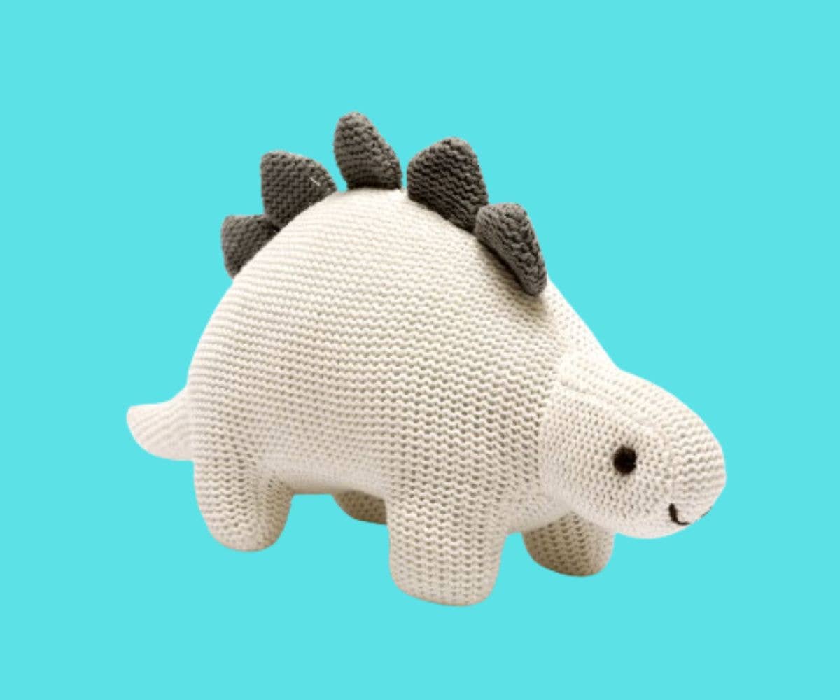 Best Years Ltd - Dinosaur Baby Rattle, Organic White Cotton Knit Stegosaurus