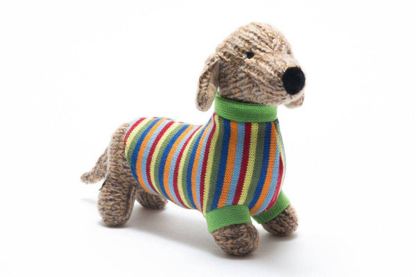 Best Years - Knitted Sausage Dog Soft Toy with Stripe Jumper