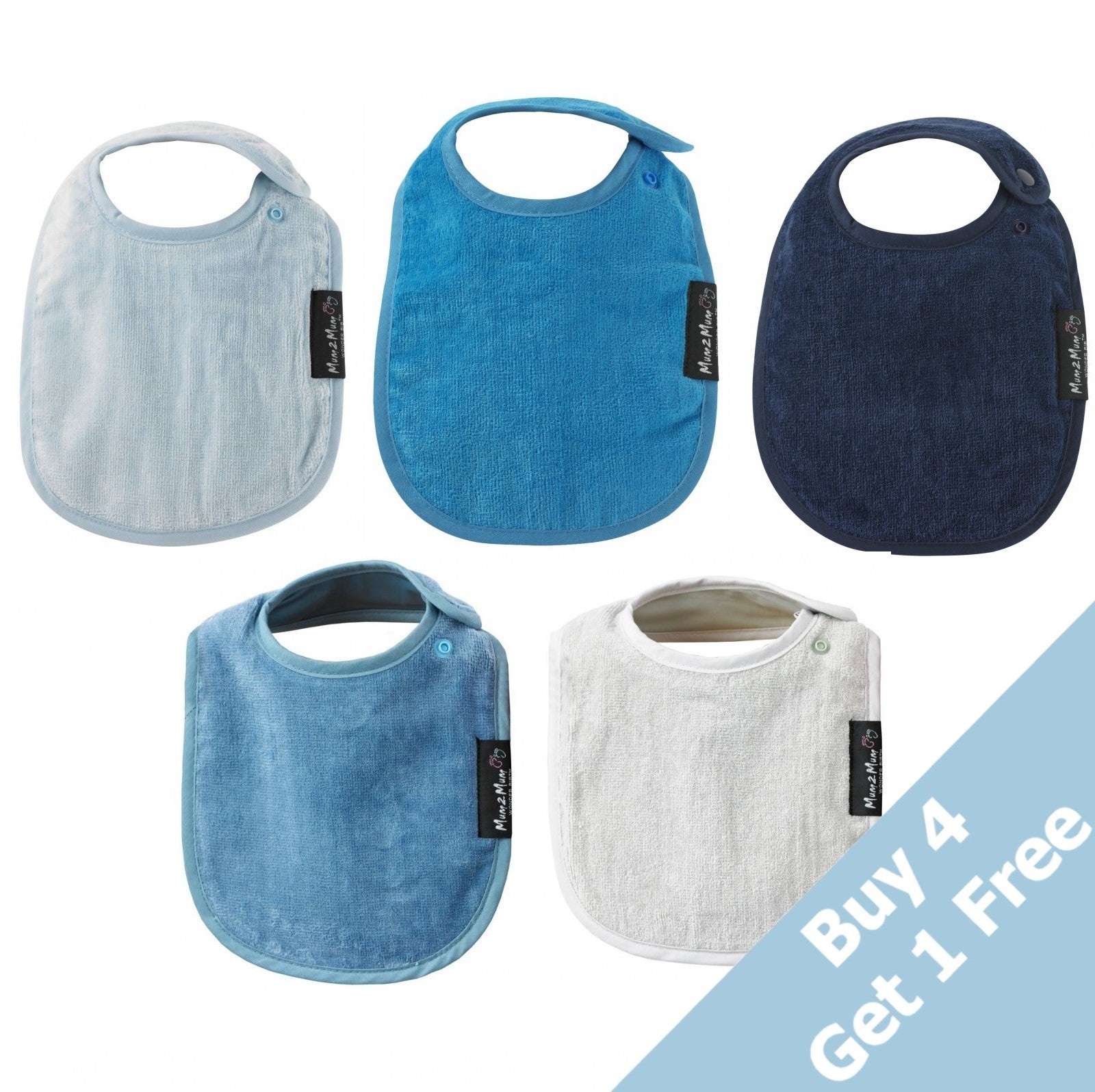 5 PACK - Mum 2 Mum Infant Wonder Bibs - Blues - Baby&More