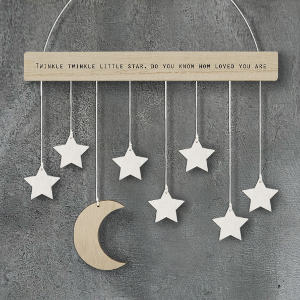 East of India Wood Twinkle Hanger Moon and Stars
