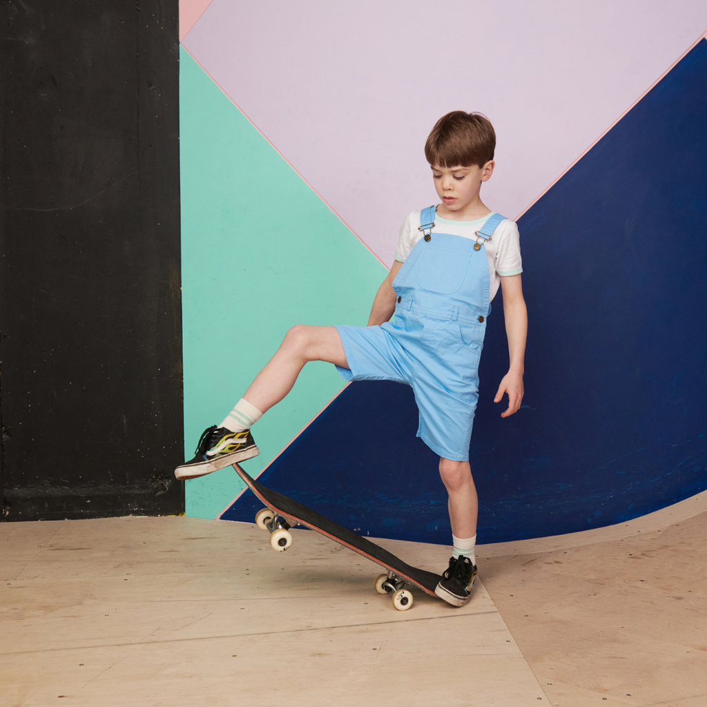Dotty Dungarees Dungaree Shorts - Sky Blue