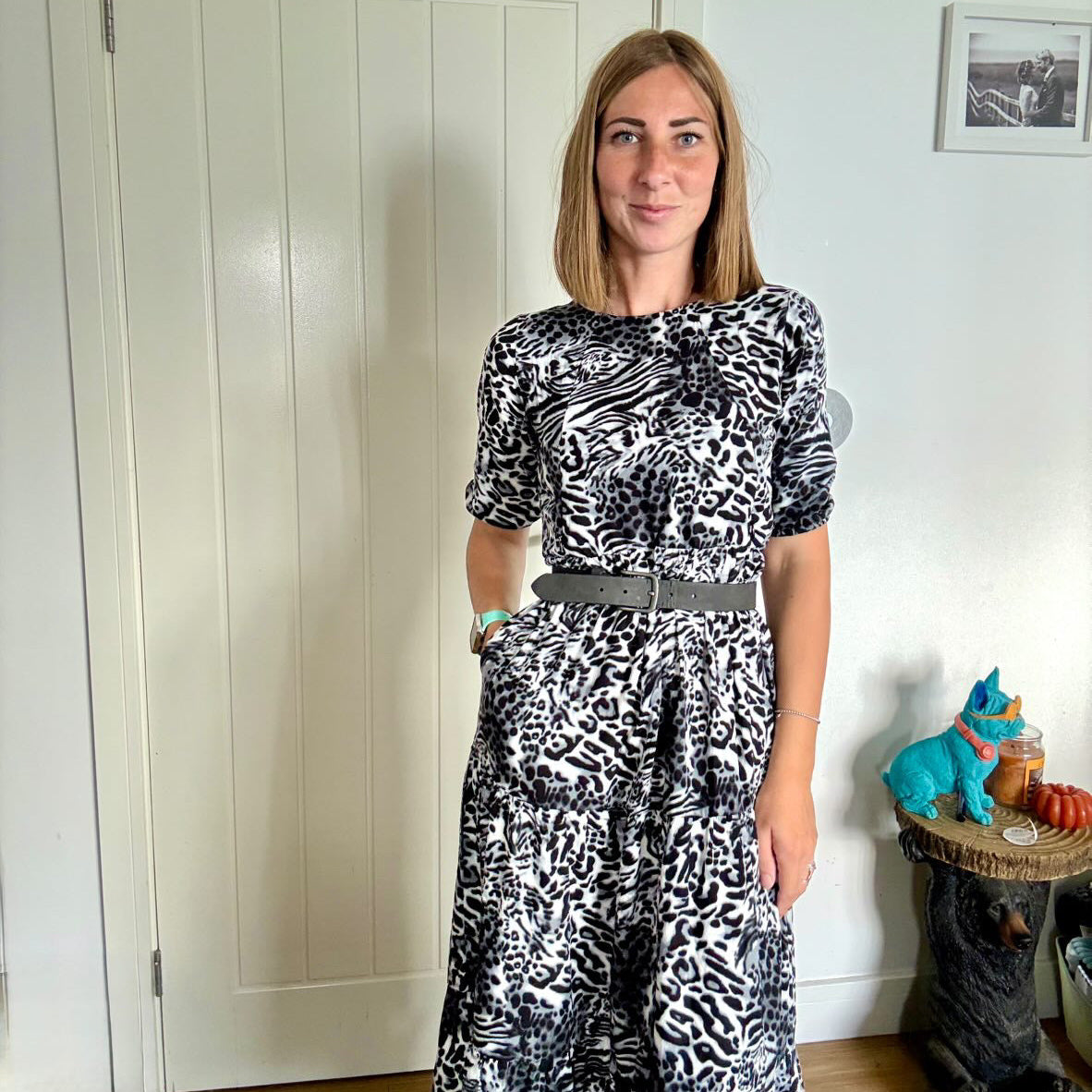 The Midi Breastfeeding Dress - Grey Leopard