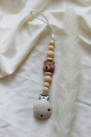 Chewies&more - Newborn Silicone Pacifier Teething Clip - Bear - Navaho Cream