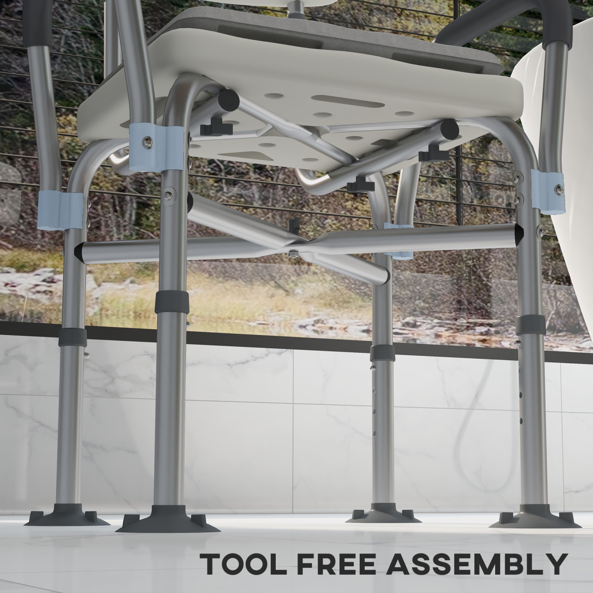 Bath / Shower Chair with Backrest & Armrests, Adjustable Height - Aluminium, Max 180kg