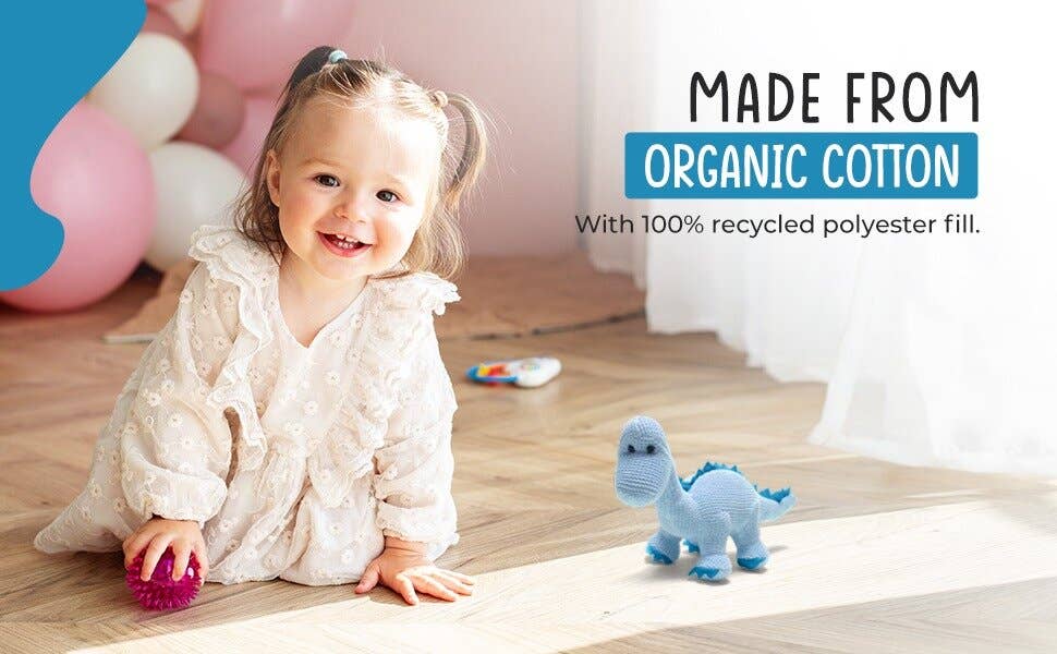 Best Years Ltd - Dinosaur Baby Rattle, Knitted Organic Cotton Blue Diplodocus