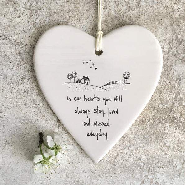 East of India Wobbly Round Heart - In Our Hearts You Will Always Stay